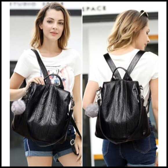 Vintage Faux Leather Backpack Convertible Anti-Theft Rucksack Handbag Soft main image 4